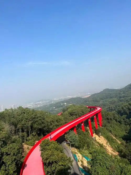 虹桥公园,深圳网红公园 远观好似一条长龙环绕于山间,红绿相映 - 抖音