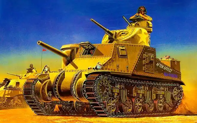 m3 lee, tank, weapon, ww2, war, art, painting