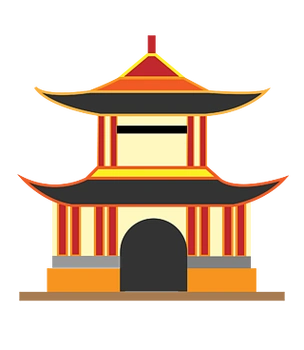 手绘红黄色北京钟鼓楼插画