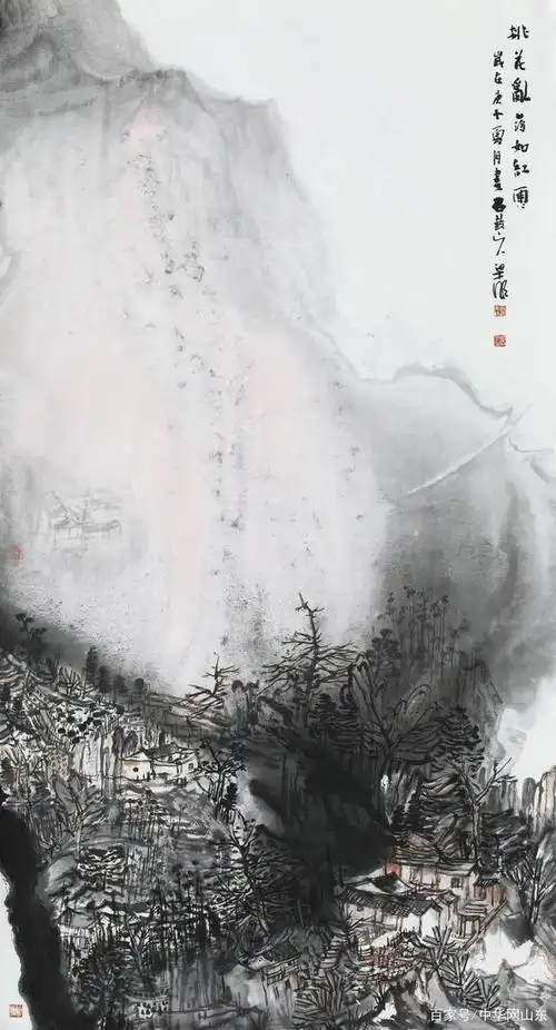 心印之蕴著名画家梁明大泼彩山水画中的福建土楼与山川风物