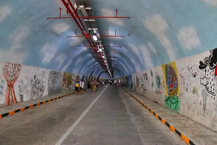 去厦大,自然不得不去芙蓉隧道,这条长一公里连接校内外的非机动车通道