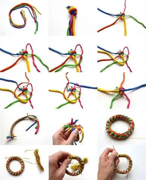 幼儿手工多彩的手镯教案-五股彩绳编织的时尚多彩圆形手镯