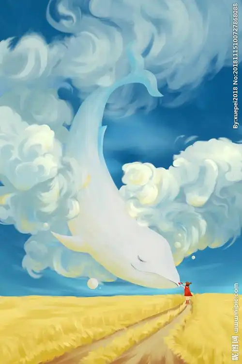 鲸鱼亲吻女孩插画图片