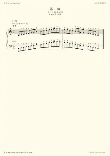 音阶 - 中国音乐学院钢琴考级,钢琴谱》第一级,中国音乐学院(五线谱