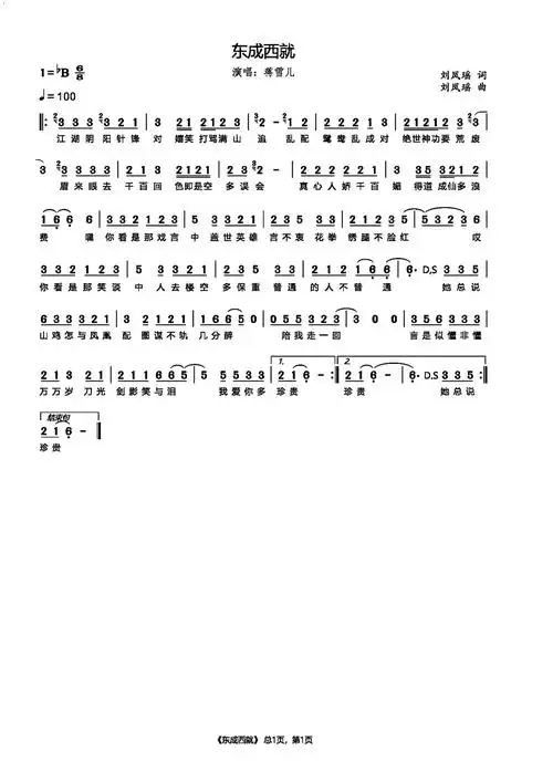 东成西就简谱第1页