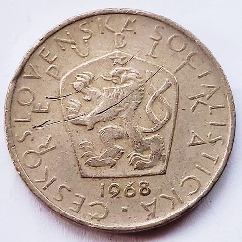 钢架 捷克斯洛伐克 1966-1990年 5克朗 銅镍硬币 双尾狮子26mm7克【5