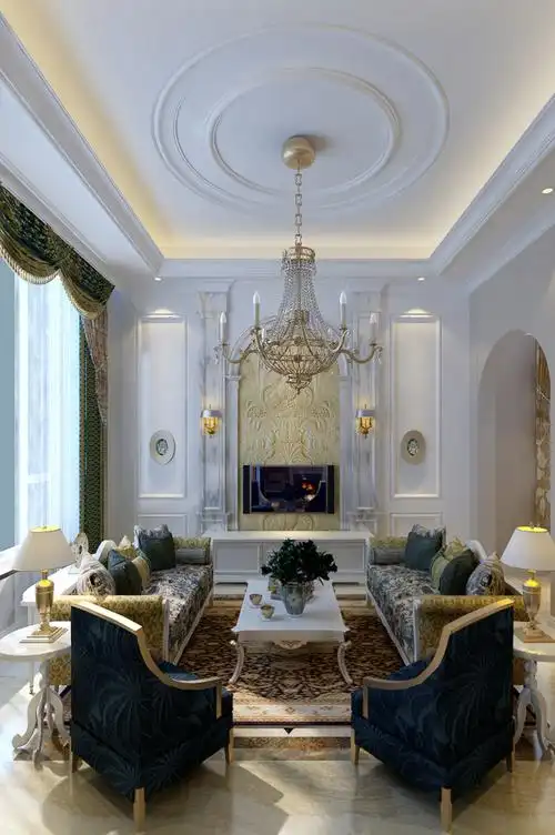 净月山庄500平别墅欧式风格挑高客厅效果图