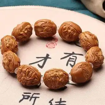 写实18罗汉橄榄核手串双面浮雕十八罗汉雕刻文玩单圈须派榄橄核雕