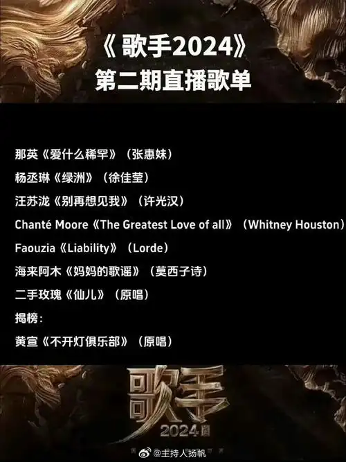 排名现场公布(没有剧本没有按歌手咖位等因素排名)海外歌手前两位