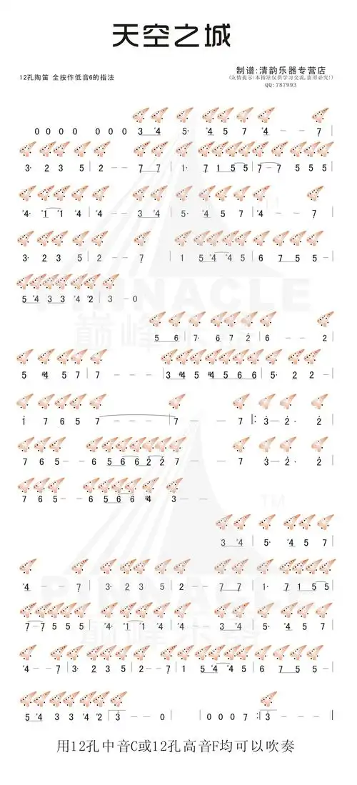 天空之城,12孔中音c调陶笛曲谱 来一份呗,谢谢