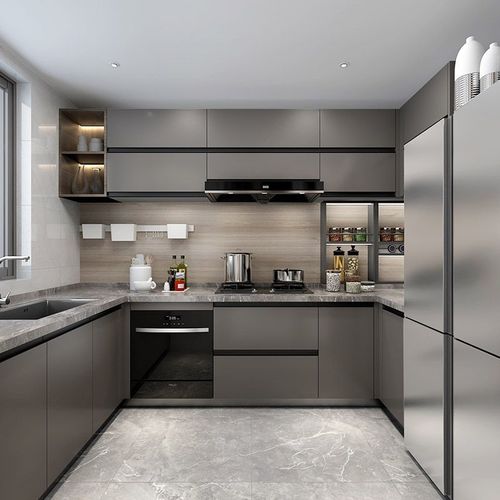 金牌厨柜定制花语整体厨房装修石英石台面农村l形一体灶台橱柜