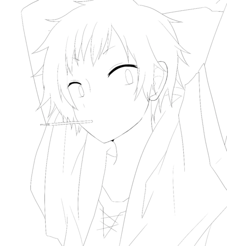 人物线稿黑白动漫素材手绘插画绘画