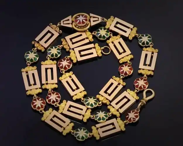 元亨西洋古董珠宝 的想法: 法国波旁王朝18k金珐琅长项链.