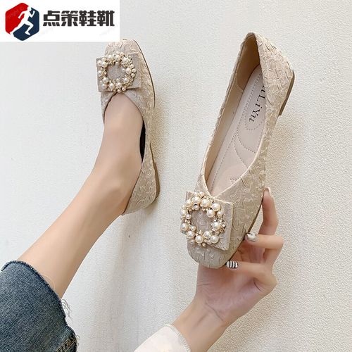 点策平跟鞋女鞋春季新款单鞋女青年甜美小皮鞋子女士百搭一脚蹬懒人鞋