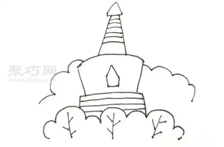 8步就能画出白塔,小朋友们跟着这个建筑简笔画教程一步一步画白塔吧!