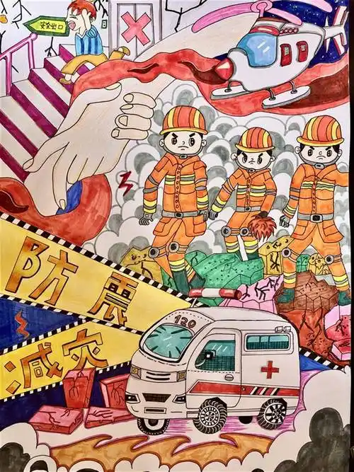 的夏宇彤带来了作品《防震减灾》,用生动的画笔,描绘当地震灾难来临时