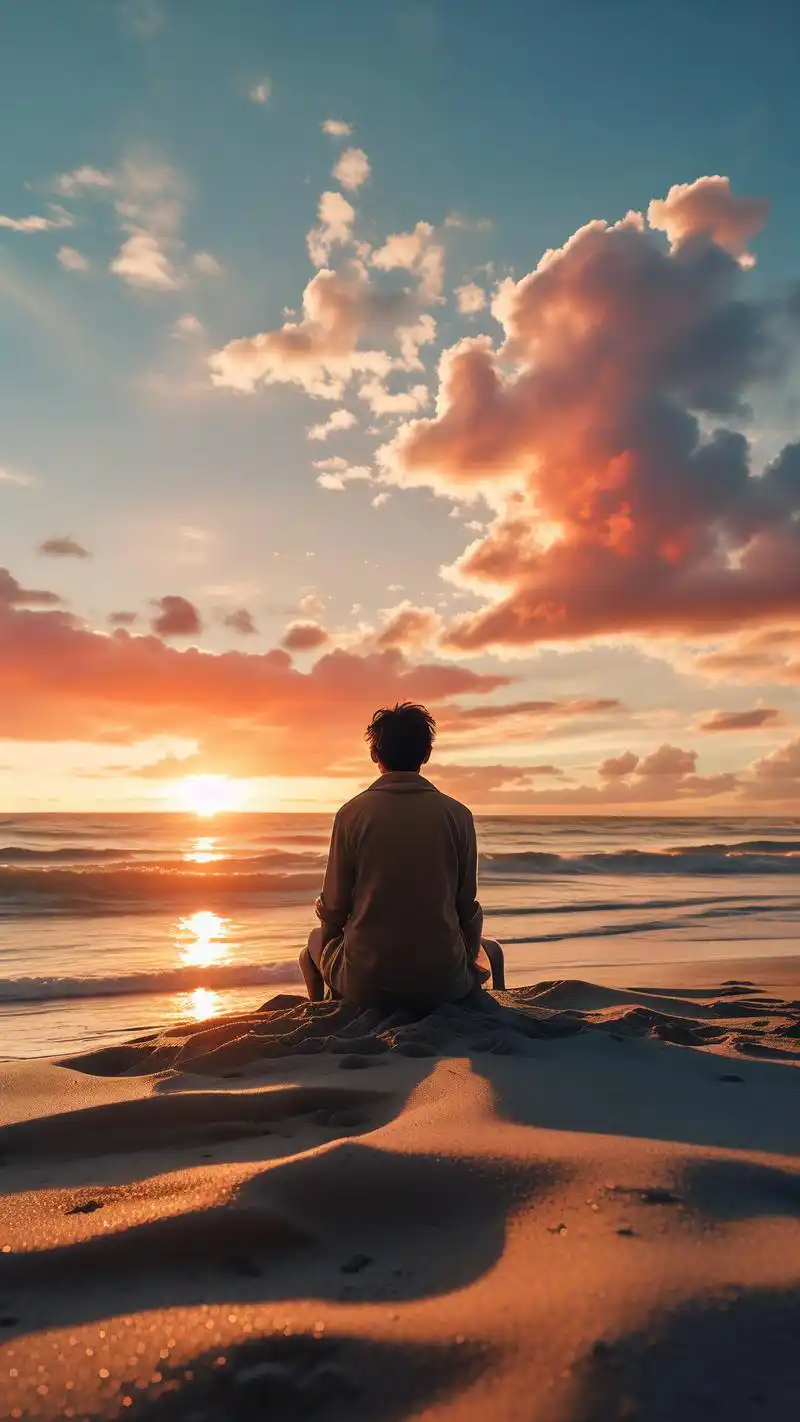 孤独身影,海边伤心时刻💔