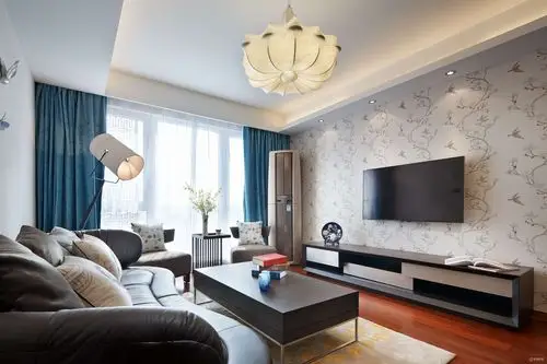新中式三居室客厅电视背景墙装修效果图