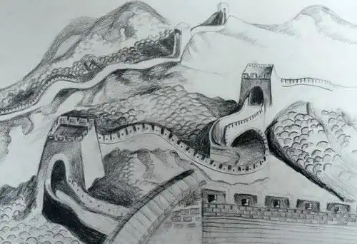 万里长城万里长 作者姓名: 阮欣然 作者年龄:10 作品类别: 素描 奖