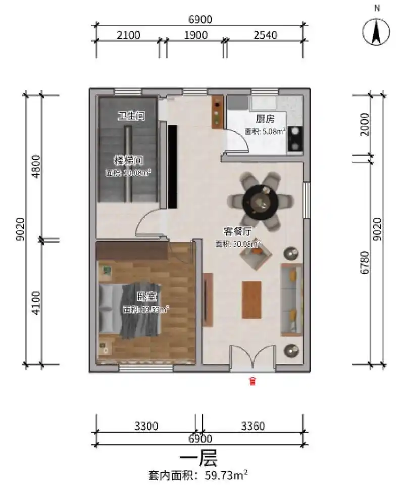 70平方农村自建房 占地面积7.38*9.