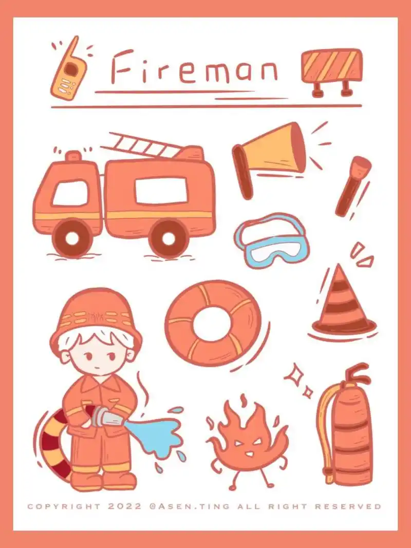 简笔画‖职业·消防员 "一生救火,心中有火"
