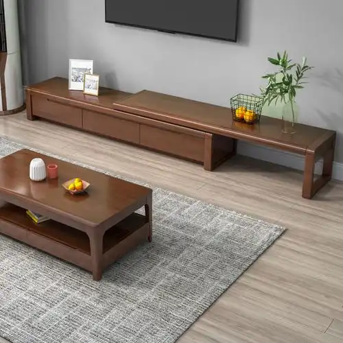 新中式实木电视柜胡桃色影视柜轻奢可伸缩电视柜简约家用木地柜