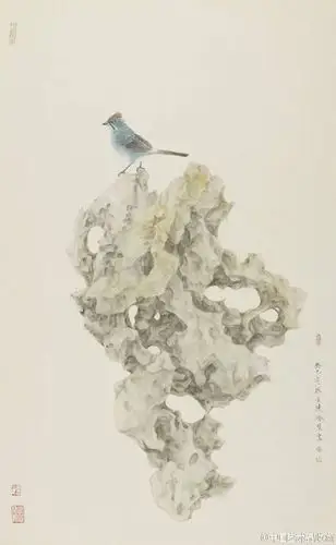 工笔画#【 喻慧 《湖石》 】作为一位女画家,喻慧凭借天赋和得天独厚