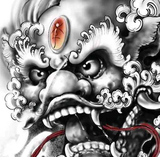 福狮手稿纹身图片_手臂腿部新传统老传统福狮手稿唐狮纹身图案