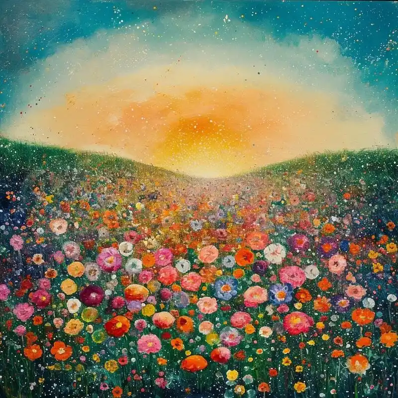 靓仔做图.#治愈系风景 #手绘油画 #花海 #唯美意境 - 抖音