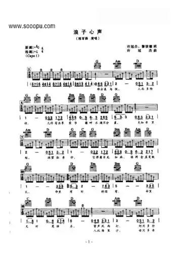陈百强浪子心声吉他类流行吉他谱