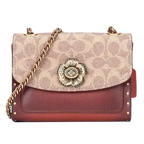 蔻驰经典山茶花链条包小方包