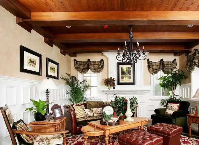 2021美式乡村田园风格客厅木质茶几装修效果图片