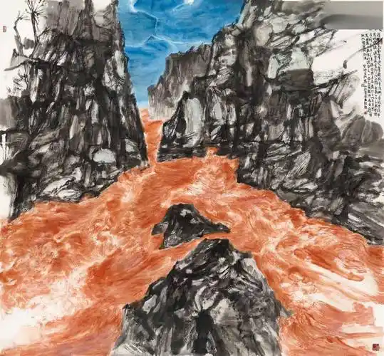 胡伟 春晓 90cm×180cm 综合材料王辉夔门100cm×196cm 油画田卫平