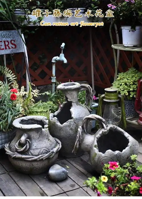 粗陶陶罐花瓶花盆多肉老庄盆法师盆透气创意复古破旧盆器装饰摆件