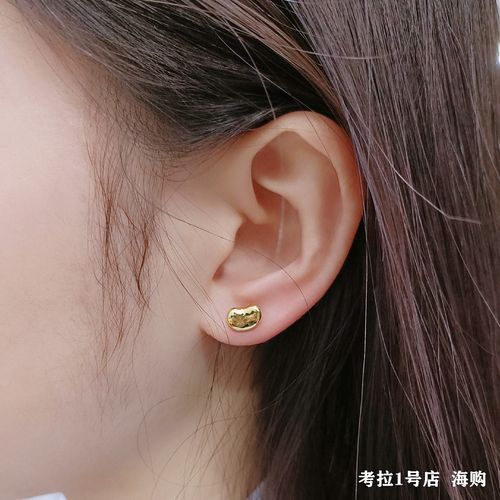 小金豆耳钉 女18k黄金玫瑰金豌豆招财豆耳环纯银豆豆气质高级感潮