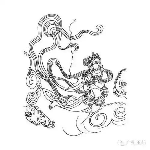 敦煌莫高窟飞天白描人物稿_艺术_作品_玉友