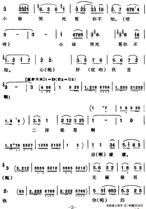 [芗剧曲调]大哭调,艋舺哭调(选自《山伯英台》)简谱 - 简谱歌谱大全