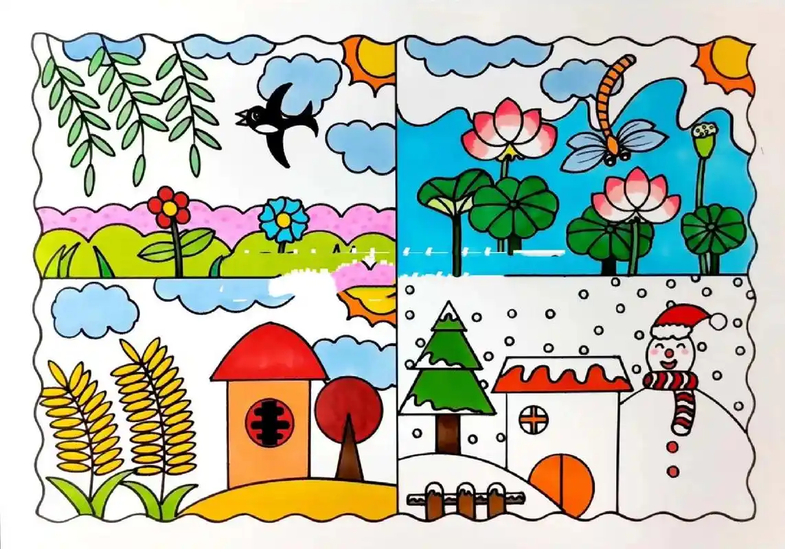 春夏秋冬手抄报/四季手抄报简单好看 简单好看,有线稿可打印喔