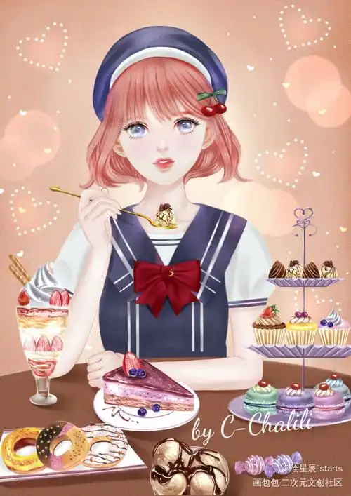 oc原创可爱风二次元平涂日系q版求点评我要上首推头像插画美味甜点?