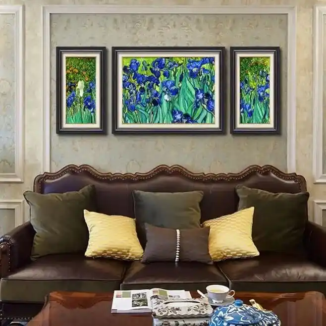 梵高装饰画杏花油画客厅沙发背景墙挂画欧式玄关壁画卧室画三联画