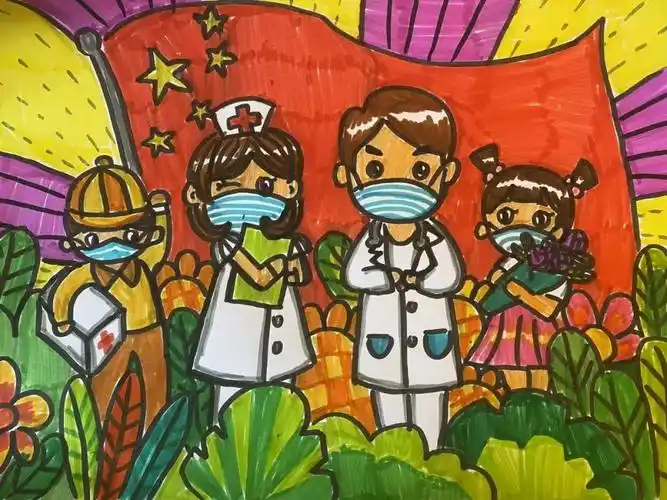 万众一心抗击疫情 抗疫主题儿童画作品-图3