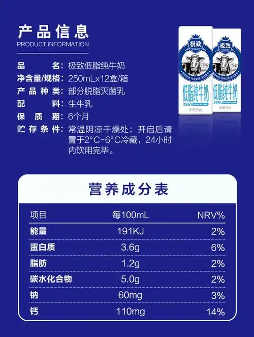 中国农垦乳业联盟三元极致低脂纯牛奶250ml12盒36g乳蛋白