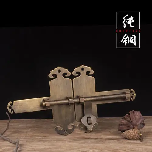 包邮仿古中式大门加厚纯铜大门栓插销双开门门扣门闩全铜拉手门锁