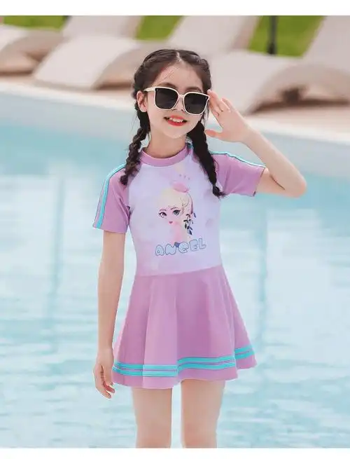 游泳衣女童连体裙式三四年级儿童泳衣中大童泳衣夏季女孩泳装法柏登