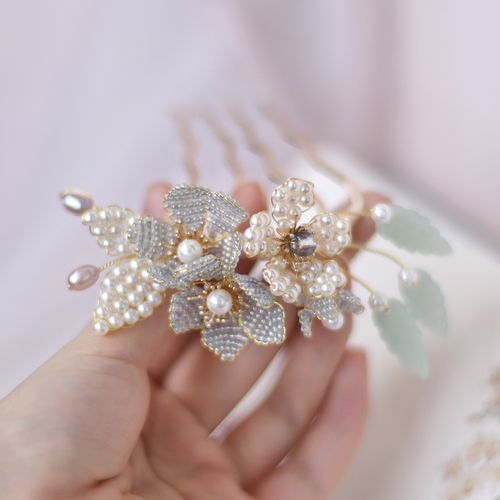 头饰沅思阁原创手工珠花发簪古风清新宋明少女发饰