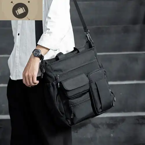 男背包单肩斜挎包多功能手提包学生挎包男商务出差通勤男士公务包艾狄