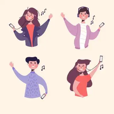 唯美简约创意手机听音乐人物矢量素材