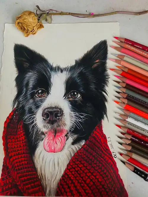 彩铅画边牧含步骤图