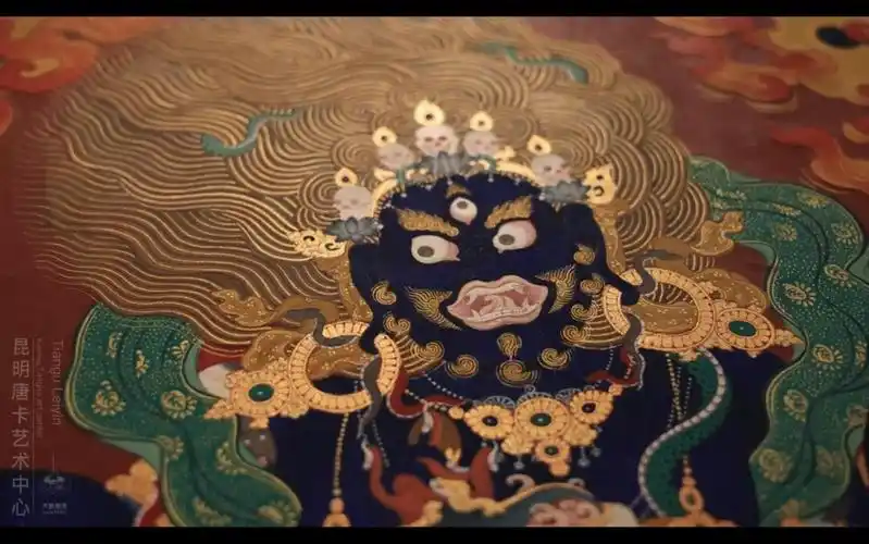 四臂大黑天 勉唐画派唐卡 天鼓雷音唐卡艺术中心