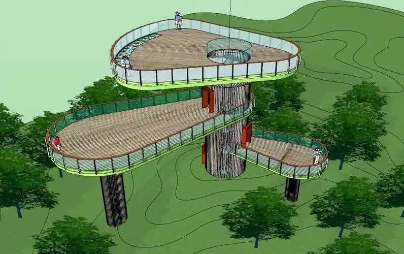 模型su瞭望望塔亲水观景平台景观廊亭花架设计素材